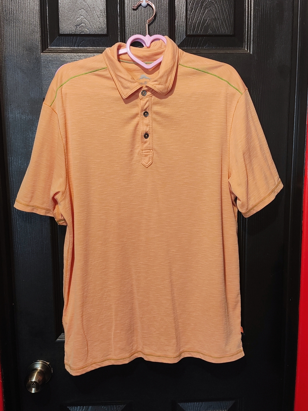 Tommy Bahama Peach Short-Sleeve Polo with Subtle Stripe Detail